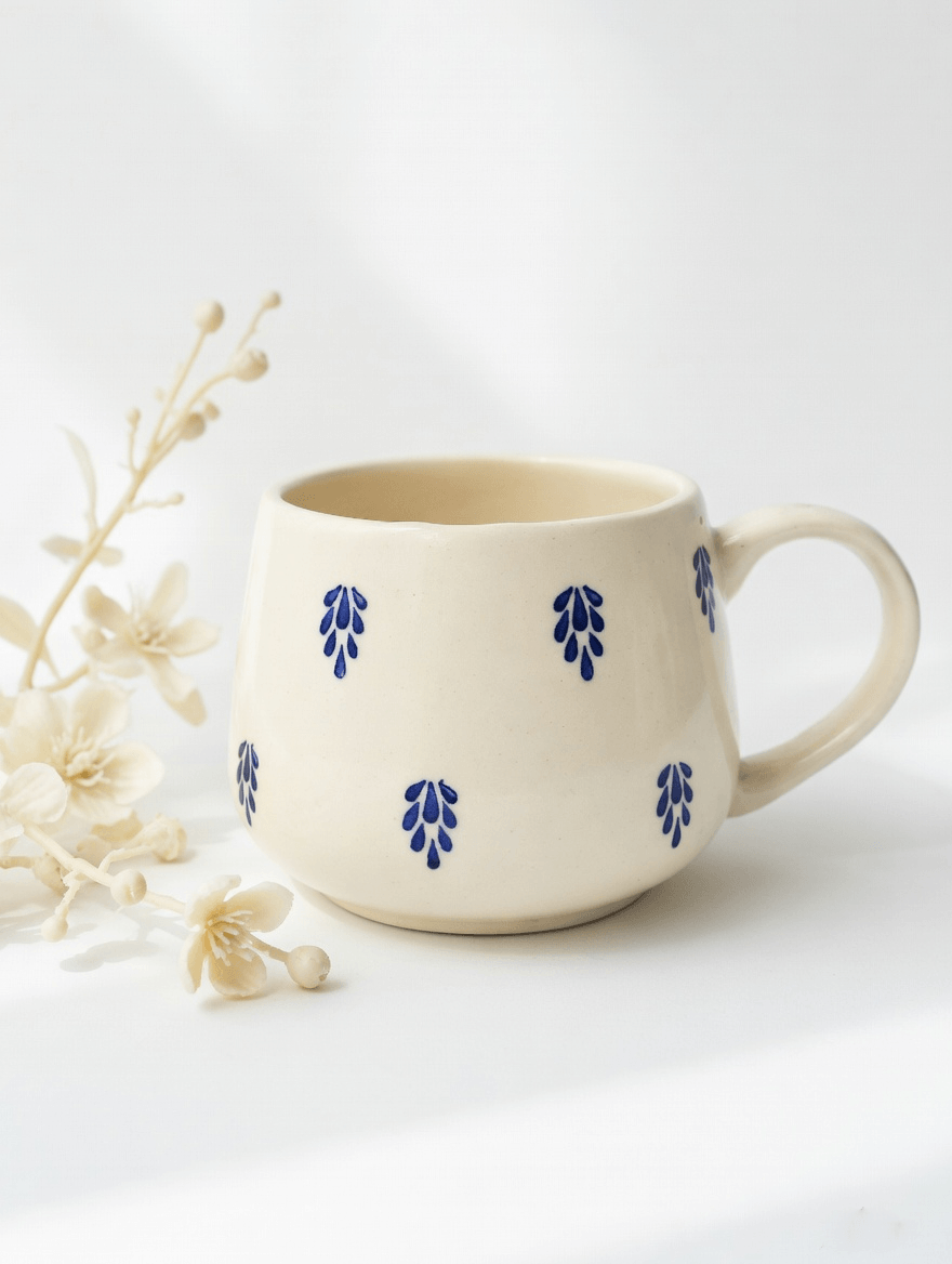 Minimal Floral Print Ceramic Mug-Blue