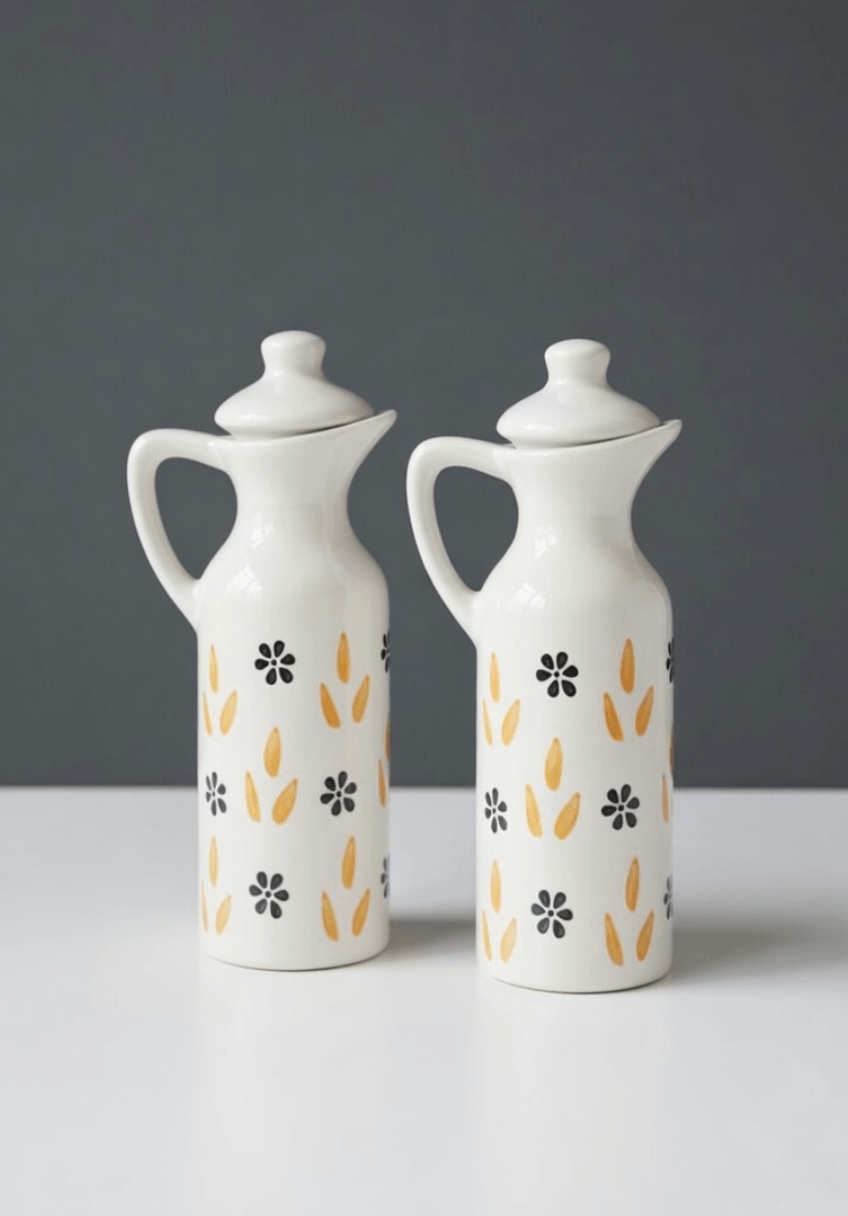 Hand-Painted Floral Oil Dispenser - Yellow White