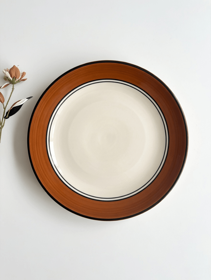 Handcrafted Brown and White Dinner Plate
