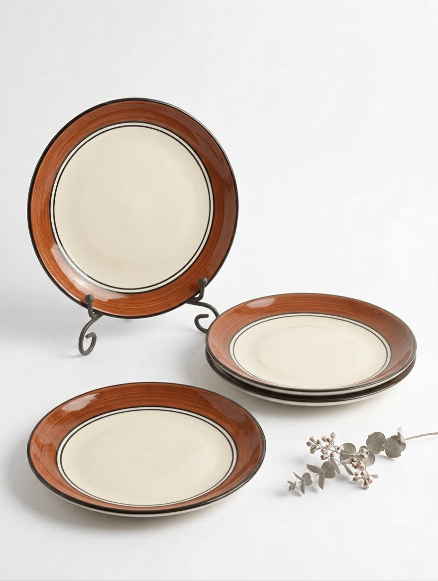 Handcrafted Brown and White Dinner Plate set of four