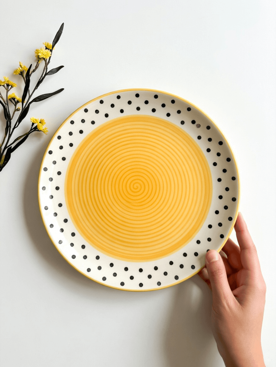Spiral and Polka Design Dinner Plate - Yellow