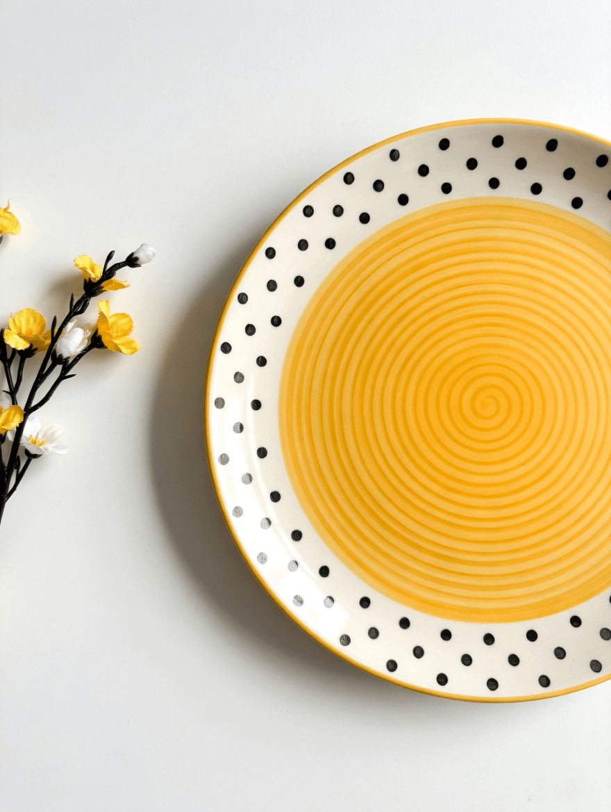 Spiral and Polka Design Dinner Plate - Yellow - Pattern