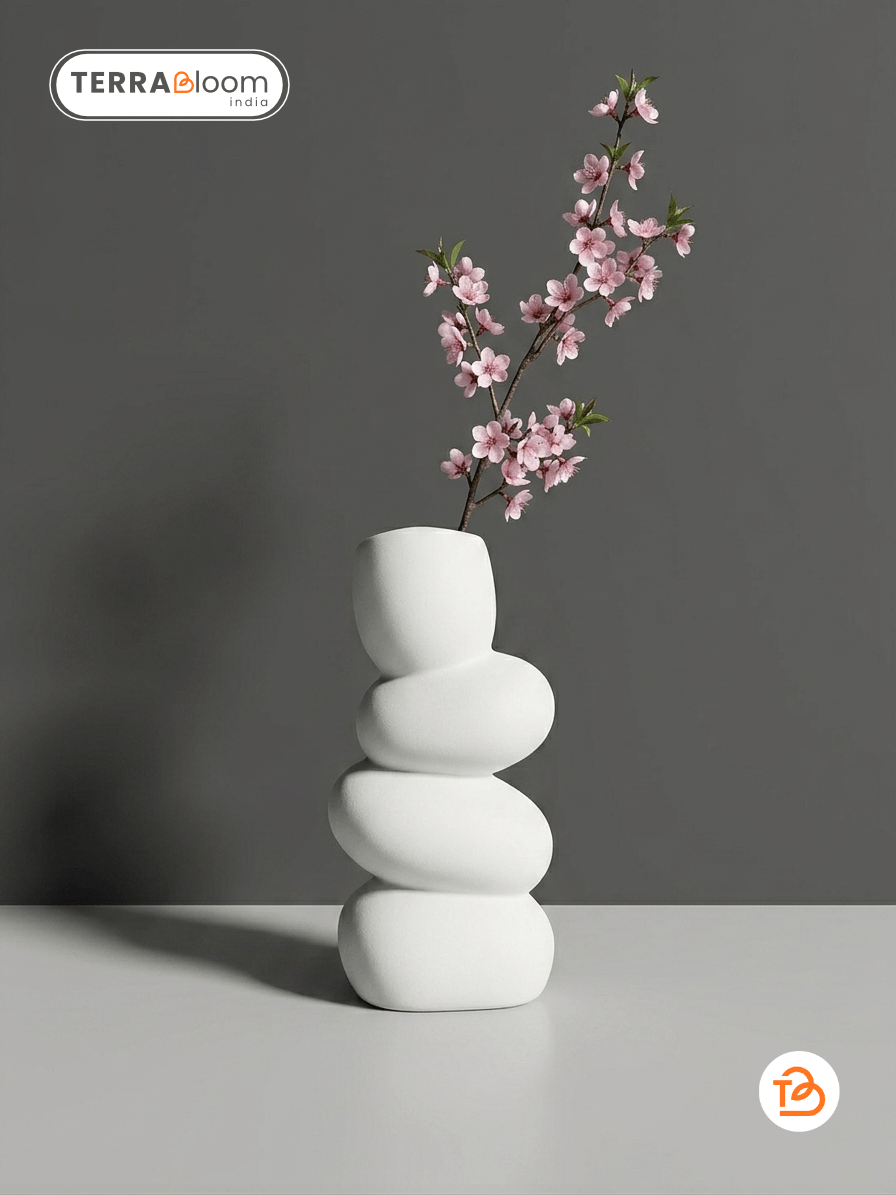 Minimalistic White Pebble Ceramic Vase