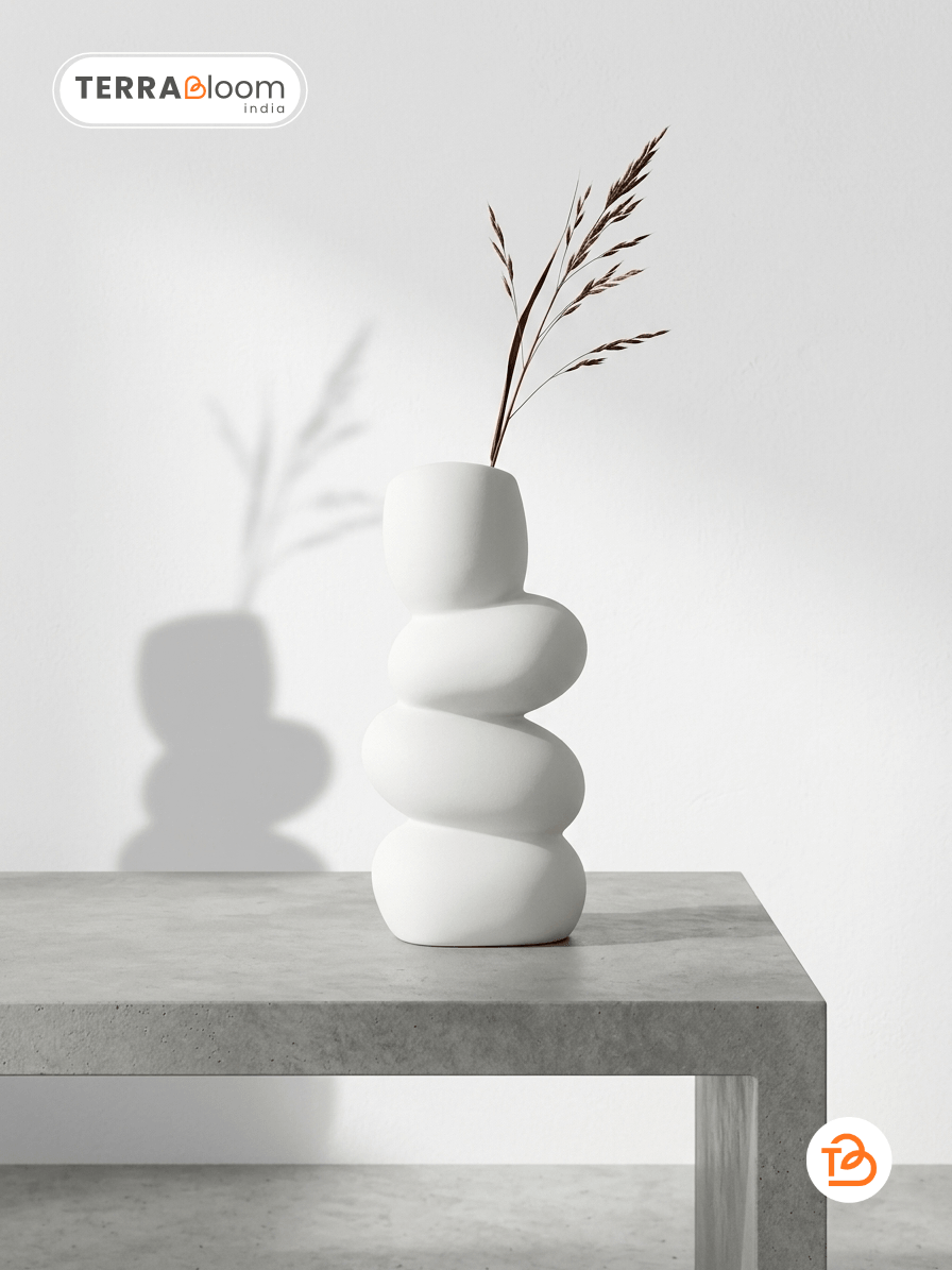 Minimalistic White Pebble Ceramic Vase