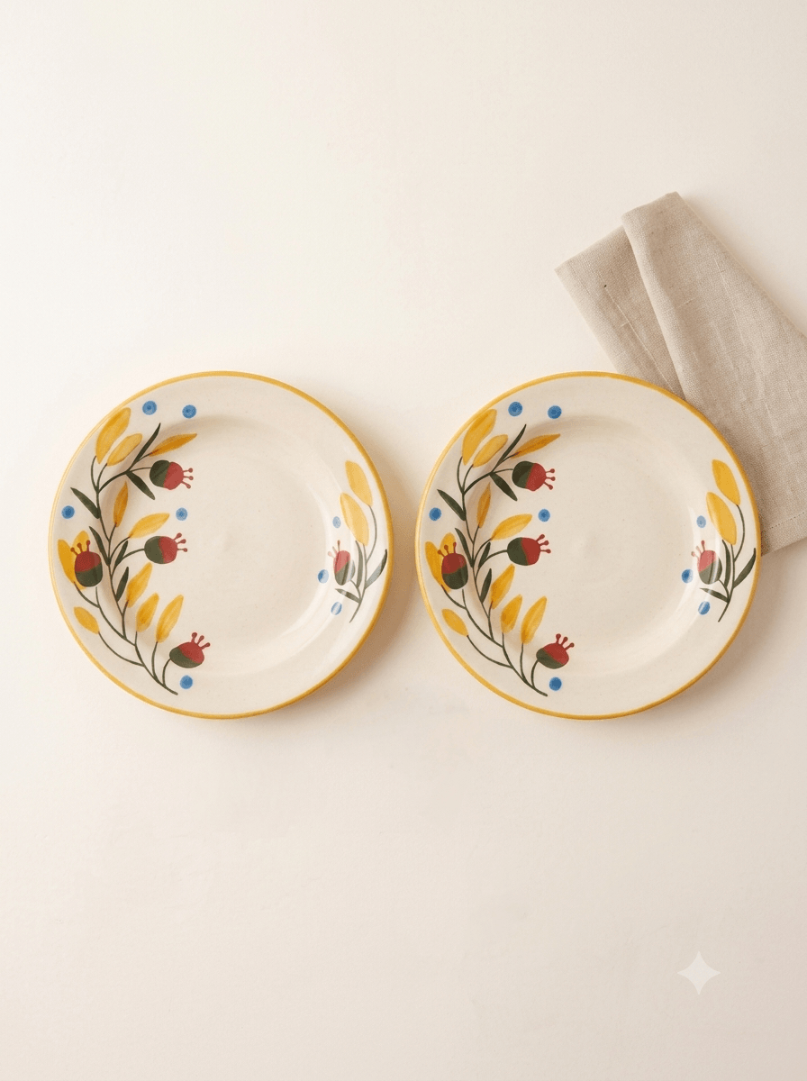 8-Inch Floral Ceramic Plate Set of 2 – Stylish, Dishwasher Safe Dessert & Side Plates