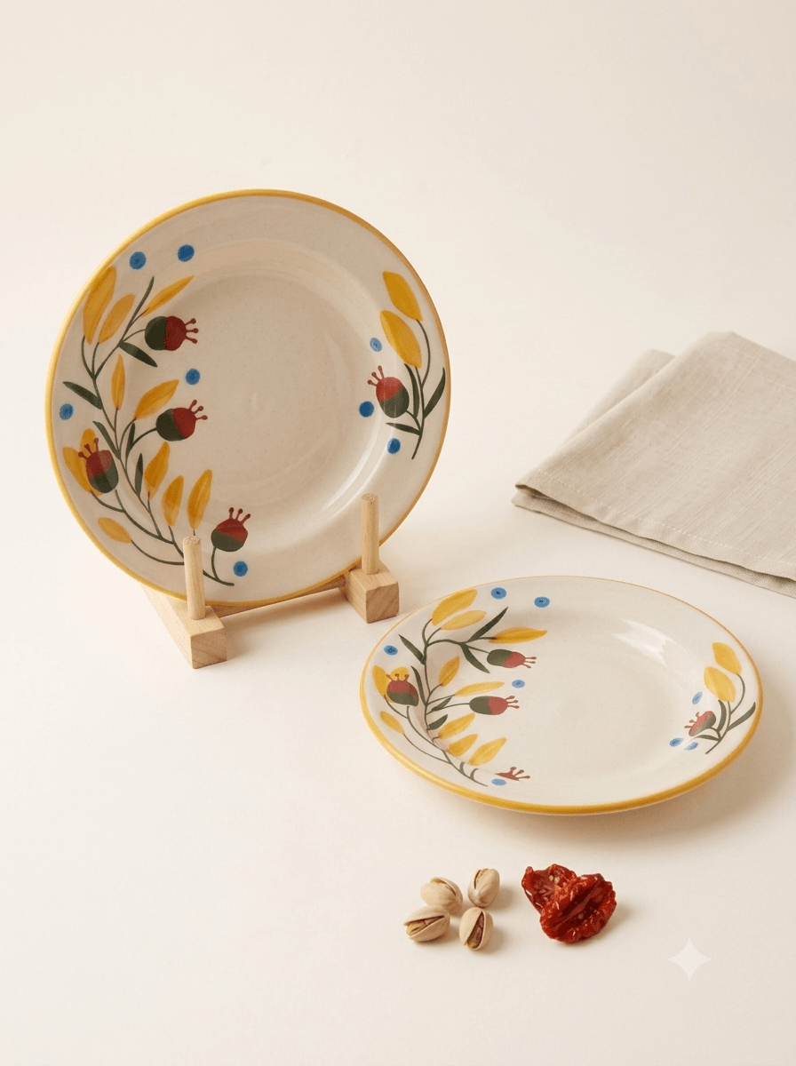 8-Inch Floral Ceramic Plate Set of 2 – Stylish, Dishwasher Safe Dessert & Side Plates